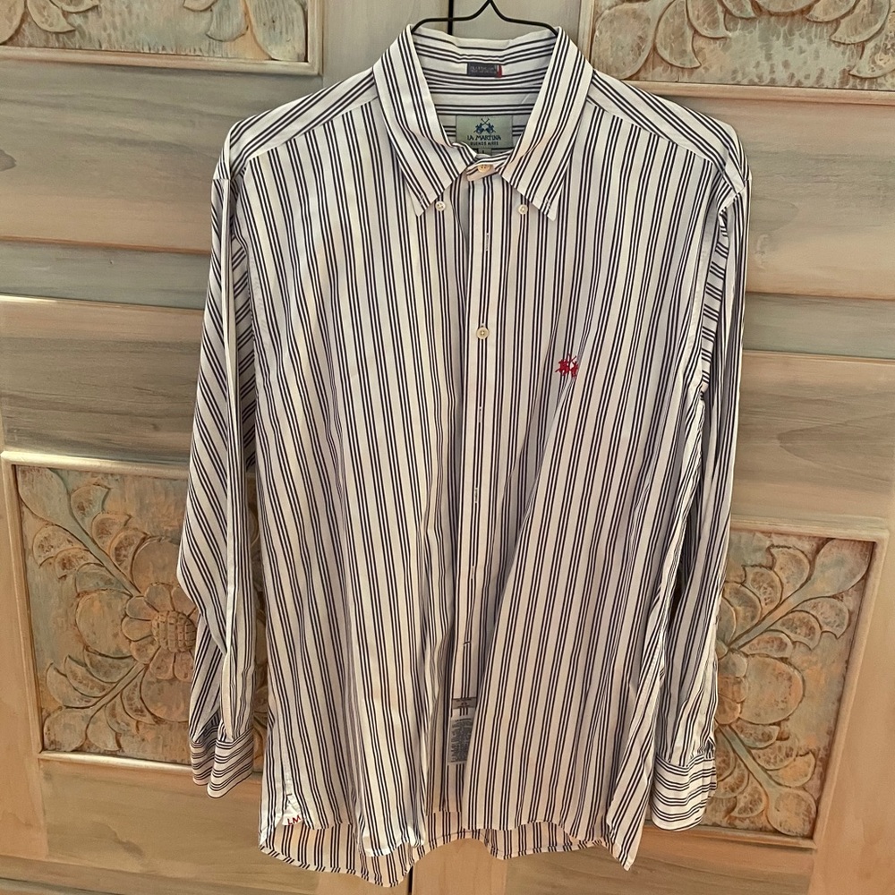 La Martina Blue White Striped Button Down